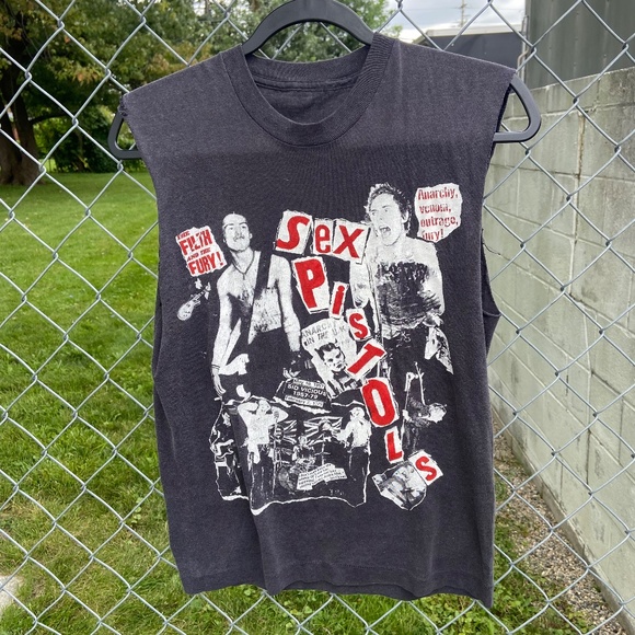 Vintage 80s Sex Pistols T-Shirt Mens Medium Sleeveless Distressed Music Band Tee - Picture 2 of 11